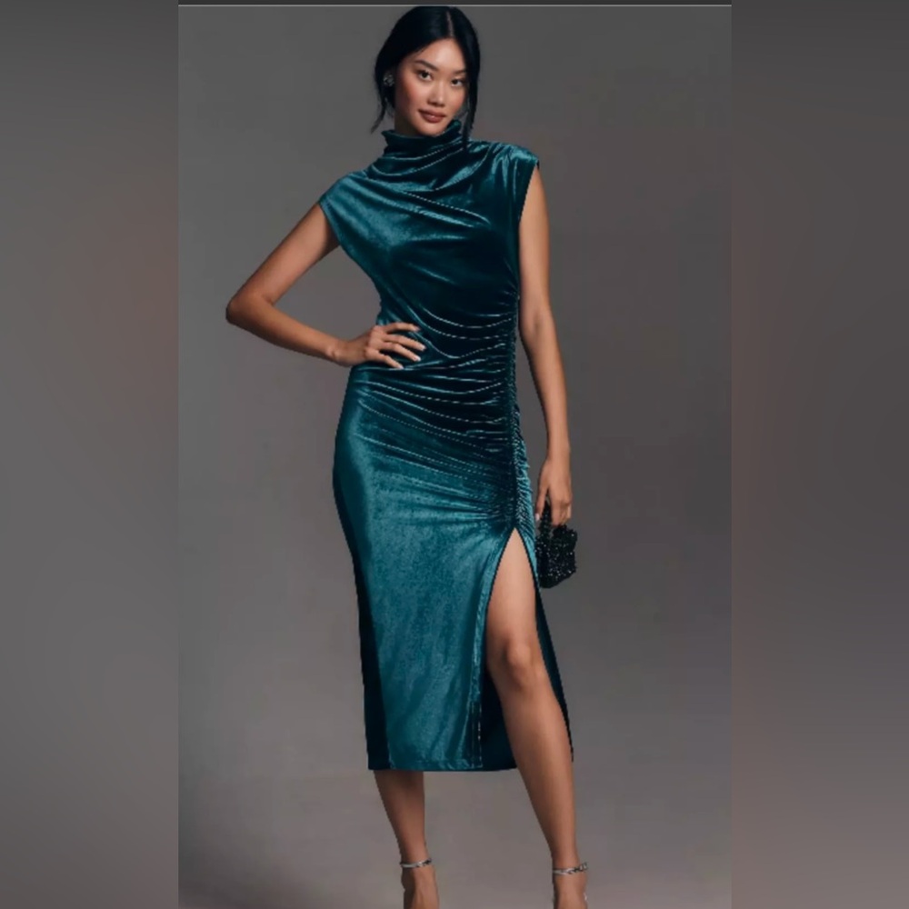Anthropologie velvet green dress